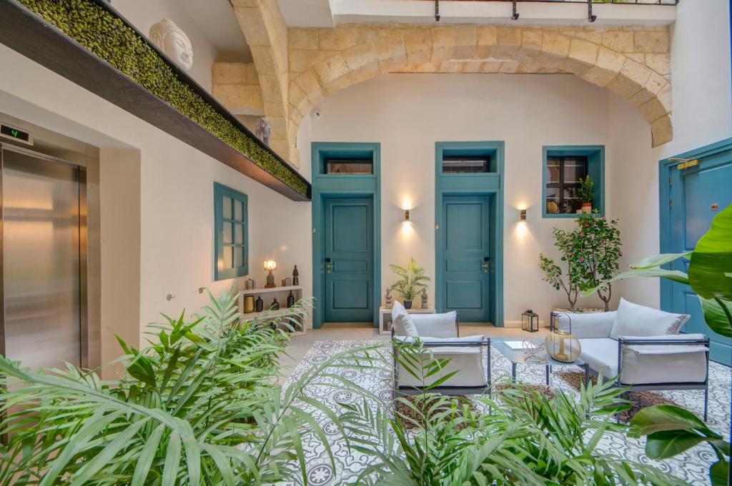 The courtyard at 23 Boutique Hotel in Floriana